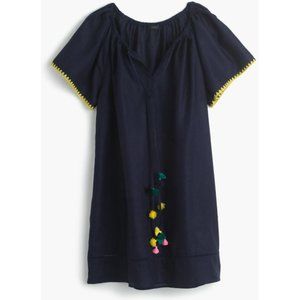 J Crew Embroidered Linen Cotton Pom-Pom Cover-Up